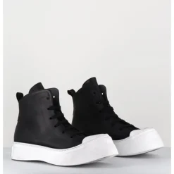 Best LOFINA Sneakers en cuir huilé & semelle blanc déstructurée - 3543 GAS NERO NOIR