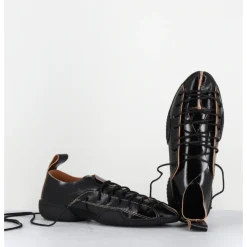 New MIISTA Sneakers longs lacets cuir surpiqûres beiges - PRUDENCE BLACK LACE NOIR