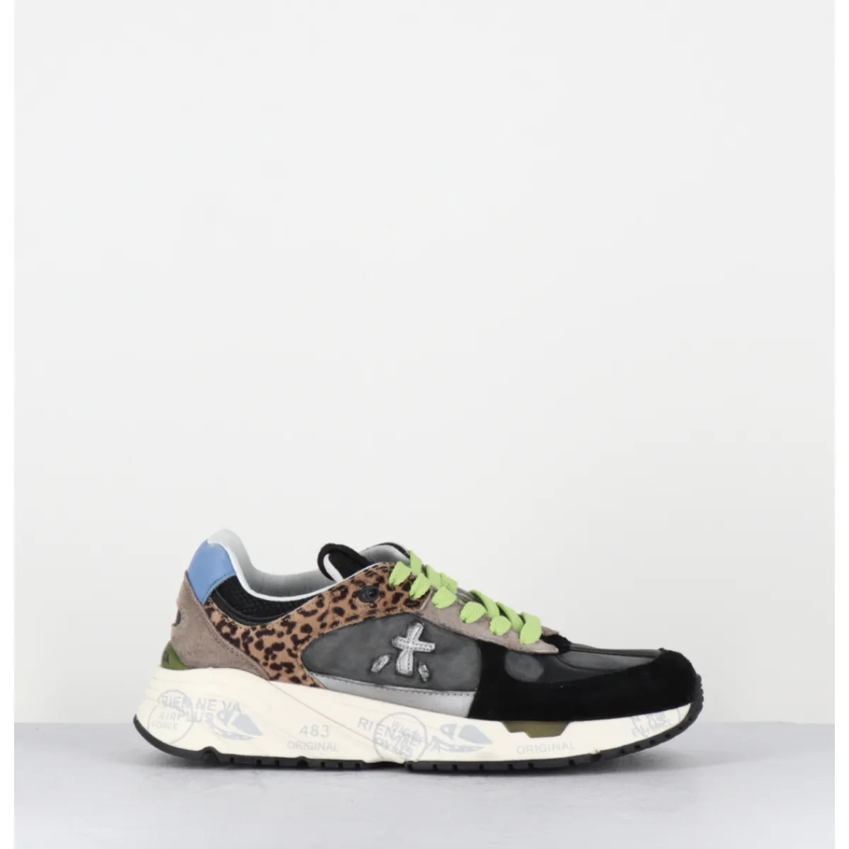 New PREMIATA Sneakers 90s en toile anthracite détails leopard - MASED 6435