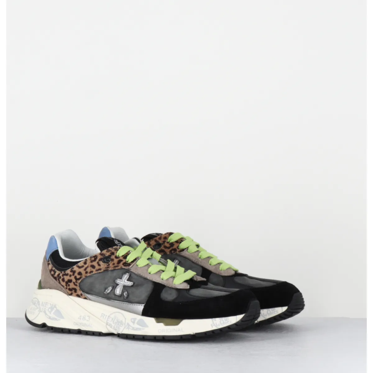 New PREMIATA Sneakers 90s en toile anthracite détails leopard - MASED 6435
