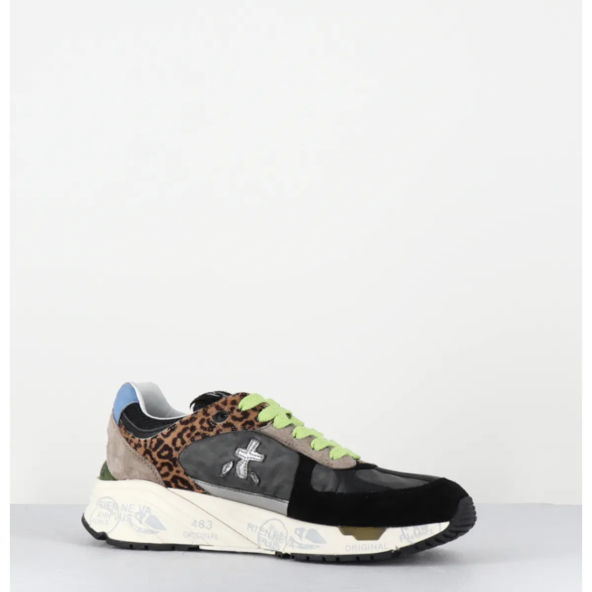 New PREMIATA Sneakers 90s en toile anthracite détails leopard - MASED 6435
