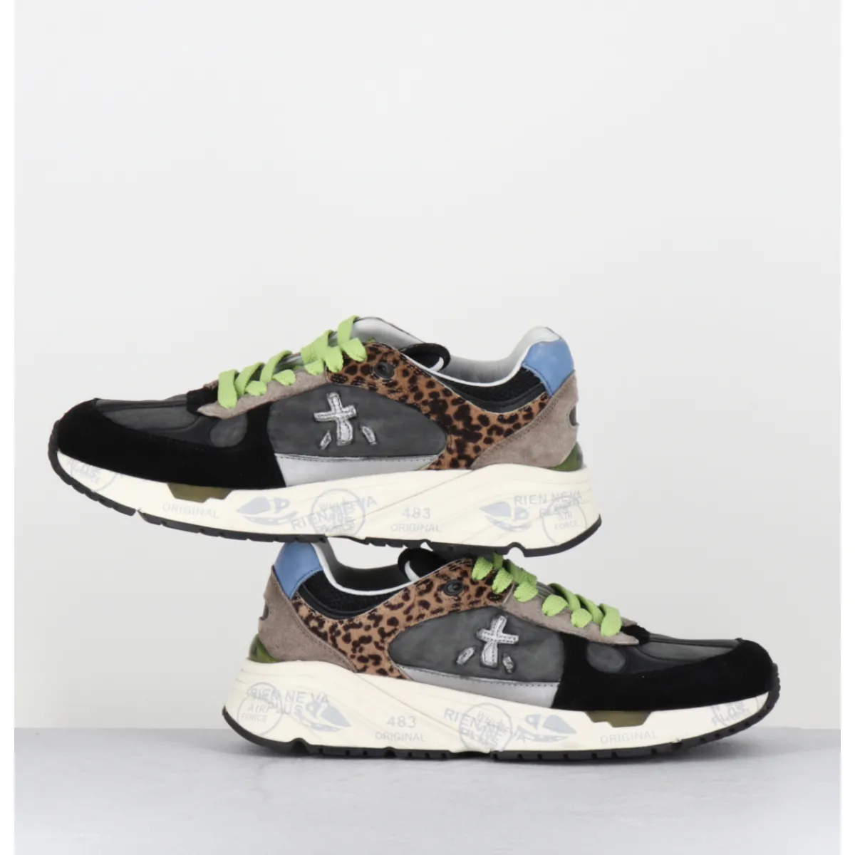 New PREMIATA Sneakers 90s en toile anthracite détails leopard - MASED 6435