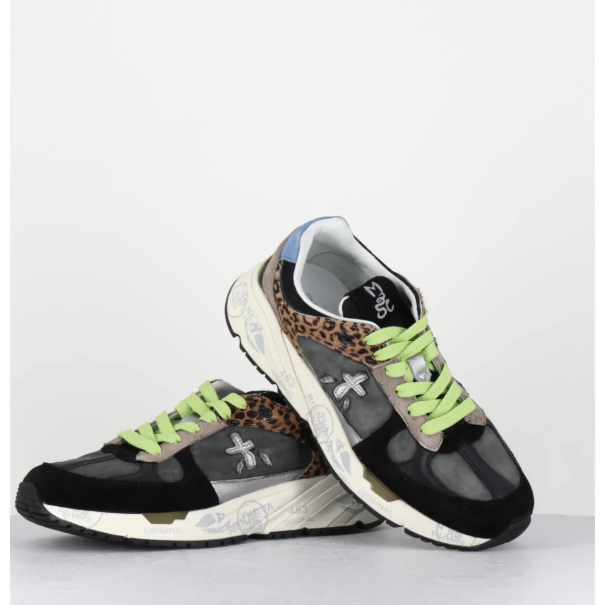 New PREMIATA Sneakers 90s en toile anthracite détails leopard - MASED 6435