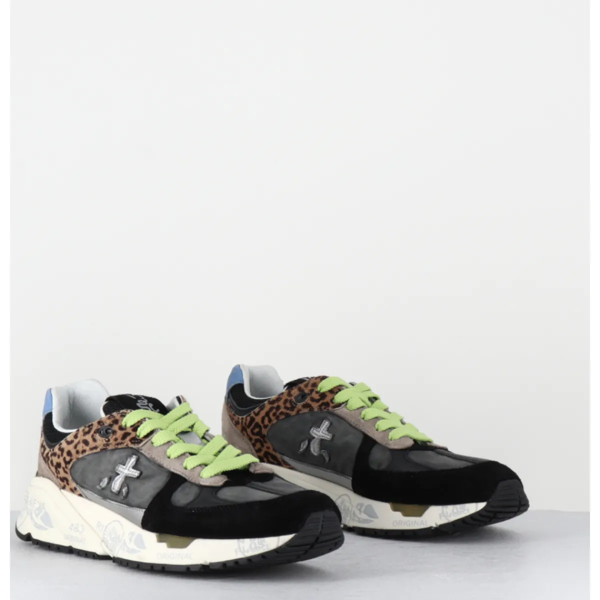 New PREMIATA Sneakers 90s en toile anthracite détails leopard - MASED 6435