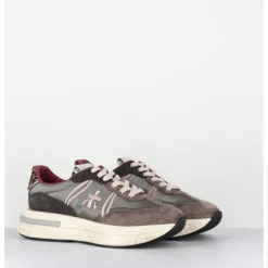 Clearance PREMIATA Sneakers ultra légère cuir & toile taupe détails léopard - - CASSIE 7003 GRIS