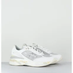 New PREMIATA Sneakers ultra light toile he & cuir argent- MOERUND 6809 BLANC