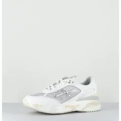 New PREMIATA Sneakers ultra light toile he & cuir argent- MOERUND 6809 BLANC