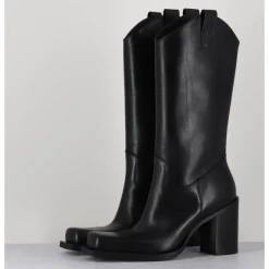 New ELENA IACHI Texan boots bout carré en cuir - E3656 NERO NOIR
