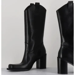 New ELENA IACHI Texan boots bout carré en cuir - E3656 NERO NOIR