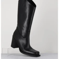 New ELENA IACHI Texan boots bout carré en cuir - E3656 NERO NOIR