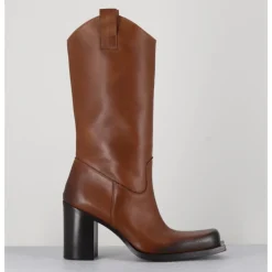 Online ELENA IACHI Texan boots bout carré en cuir - E3656 SUGHERO CAMEL