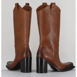 Online ELENA IACHI Texan boots bout carré en cuir - E3656 SUGHERO CAMEL