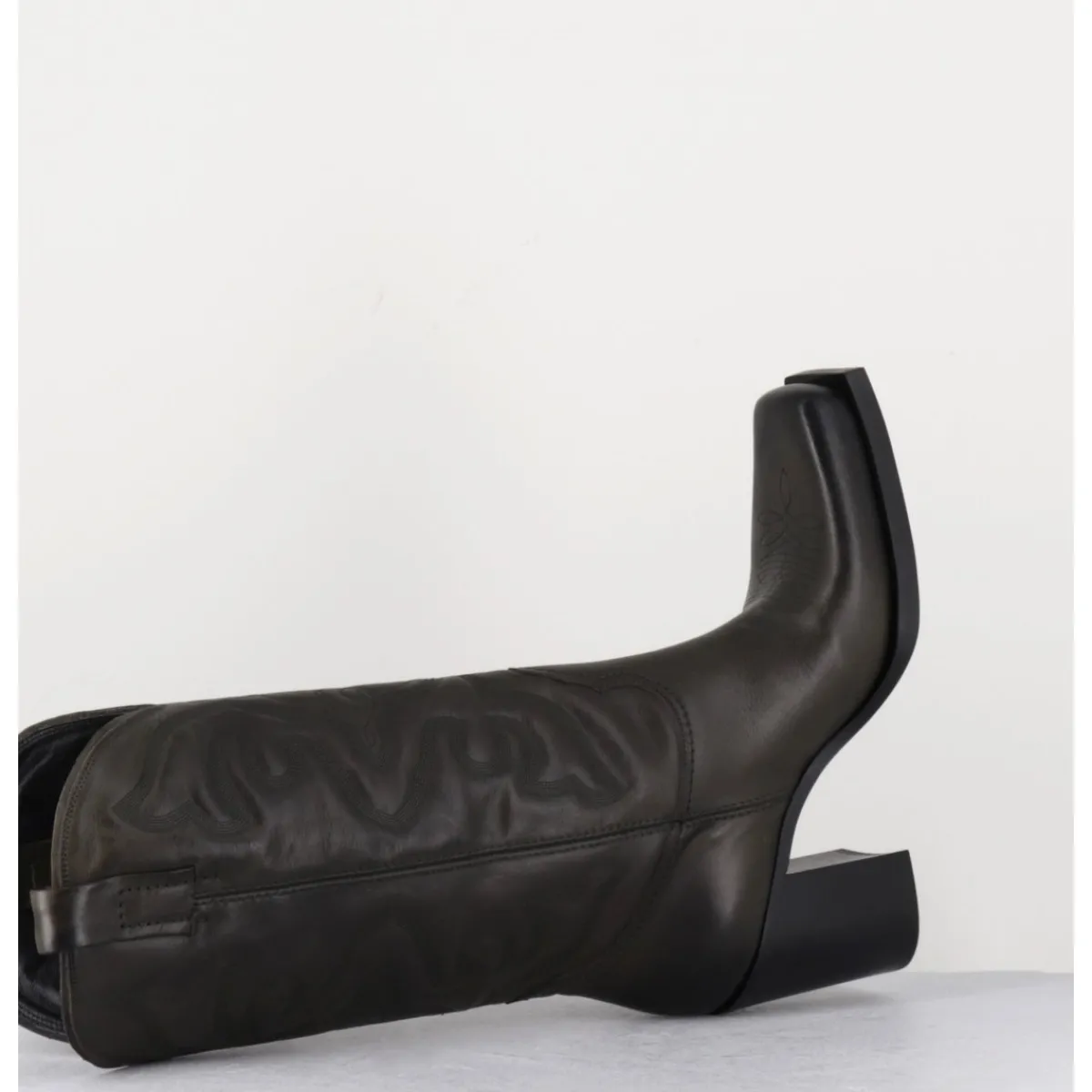 Online ELENA IACHI Texan boots bout carré en cuir khaki & surpiqures - E3660 MILITARE