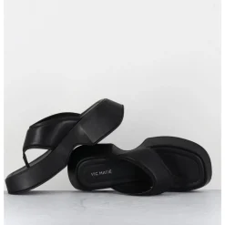 Discount VIC MATIE Tongs à plateforme en cuir - 1E1518D TRAVEL BLACK NOIR